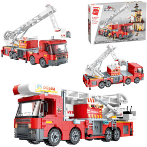 Конструктор Qman серия MineCity Пожарная машина: Тушение пожара в отеле, 686 деталей