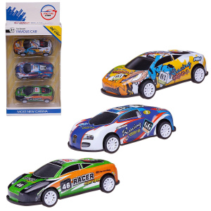 Игровой набор Junfa Машинки гоночные 3шт (с номерами 03,66,46) инерционные металлические