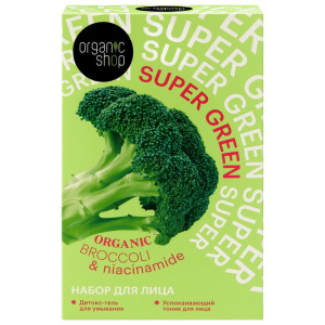 Подарочный набор ORGANIC SHOP для лица "Super Green" «Детокс»-гель для умывания «Organic Broccoli», Успокаивающий тоник для лица «Organic Broccoli», 200 мл + 100 мл
