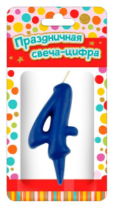 Свеча для торта ND Play Тортик цифра 4 парафиновая, цвет синий