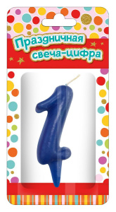 Свеча для торта ND Play Тортик цифра 1 парафиновая, цвет синий