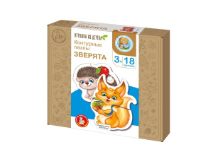 Пазлы из дерева Десятое королевство Контурные пазлы Зверята 18 элементов