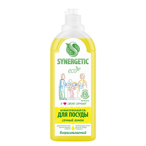 SYNERGETIC Гель для мытья посуды "Сочный лимон" антибактериальный, биоразлагаемый, 1л