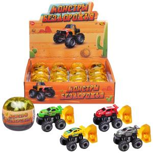 Машинка Abtoys Монстры бездорожья в яйце с пусковым устройством, серия 2, 4,5х4,5х3,5см, дисплей 16 шт