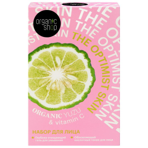 Подарочный набор ORGANIC SHOP для лица "The Optimist Skin" Глубоко очищающий гель для умывания «Organic Yuzu», Обновляющий кислотный тоник для лица «Organic Yuzu», 200 мл + 100 мл