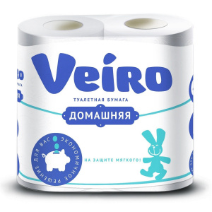 ВЕЙРО Туалетная бумага Домашняя 2-х слойная белая, 4 шт