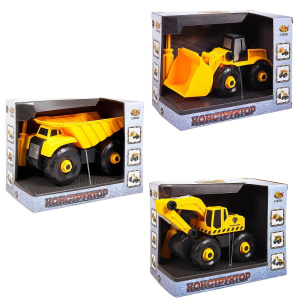 Машинка-конструктор ABtoys Спецтехника "Строительная техника" 3 вида: экскаватор, грузовик, трактор. С отверткой