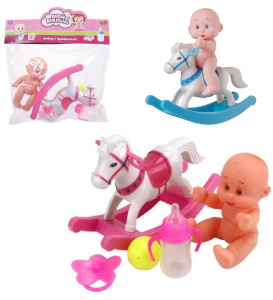 Пупс ABtoys "Мой малыш" с лошадкой-качалкой и другими аксессуарами, в наборе из 5 предметов