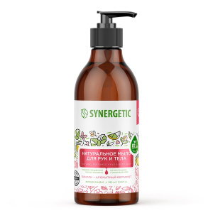 SYNERGETIC Натуральное мыло жидкое для рук и тела "Пачули и ароматный бергамот" биоразлагаемое, 380мл