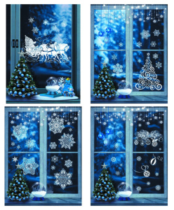 Наклейки новогодние на окна в комплекте Зимние узоры (пластизоль, многоразовые, видны с обеих сторон), формат А3 Наклейки новогодние на окна в комплекте Зимние узоры (пластизоль, многоразовые, видны с обеих сторон), формат А3