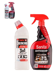 Набор SANITA Спрей АНТИЖИР 1 минута, 500 мл + Sanfor Белизна гель, 3в1, 450 г
