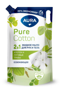 AURA Pure Cotton Мыло жидкое 2в1 для рук и тела Хлопок и луговые травы 850мл