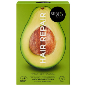 Подарочный набор ORGANIC SHOP для волос "HAIR REPAIR" Шампунь для волос "Восстанавливающий. Avocado & Proteins", Бальзам для волос "Восстанавливающий. Avocado & Proteins", 200 мл + 200 мл