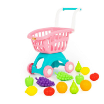 Игровой набор Полесье Тележка для маркета Мини, розовая с набором продуктов №15 (12 предметов) в сеточке