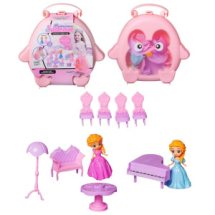 Игровой набор Junfa "Розовый совенок" Чемоданчик с 2 куколками и мебелью, 20,5х5х21см