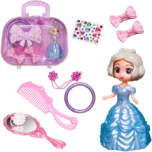 Игровой набор Junfa Фиолетовая сумочка с куколкой-принцессой в голубом платье и украшениями