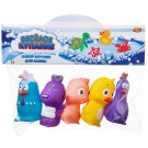 Набор резиновых игрушек для ванной Abtoys Веселое купание 5 предметов (утенок, петушок голубой, петушок фиолетовый, динозаврик, бабочка)