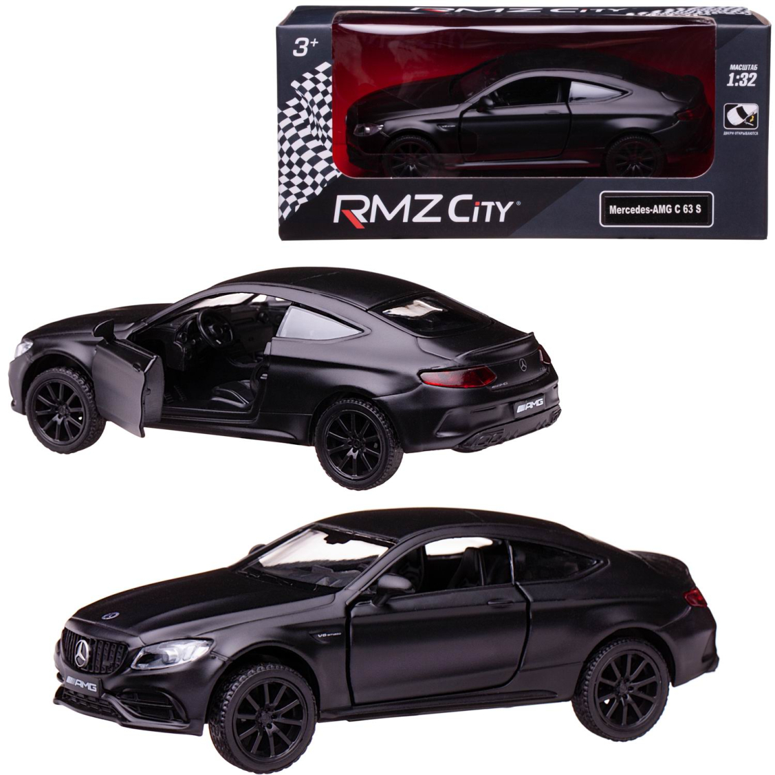 Машина металлическая RMZ City серия 1:32 Mercedes-Benz C63 S AMG Coupe 2019,  инерционная, цвет черный матовый, двери открываются | купить, цена, отзывы