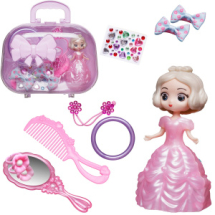 Игровой набор Junfa Фиолетовая сумочка с куколкой-принцессой в розовом платье и украшениями