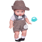 Пупс-кукла Junfa Baby Ardana в белой кофточке, серых шортиках и шляпке, с аксессуарами 32см