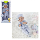 Пупс JUNFA Pure Baby 35см в голубом комбинезоне, шапочке с шарфом, в коробке