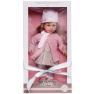 Кукла Junfa в теплой одежде: в сером платье и розовых кофте, шапке, шарфе 45 см