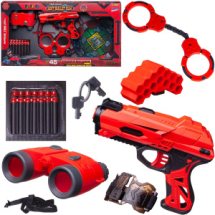 Бластер красно-черный в наборе с аксессуарами и мягкими снарядами 14 шт
