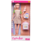 Игровой набор Кукла Defa Lucy Молодая мама в платье в клетку с зелеными рукавами, малыш и игровые предметы, 29 см