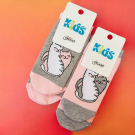 Набор детских носков для девочки 4 пары укороченные с рисунком "Пара кошек" размер 14-16 светло-розовые/светло-серый меланж