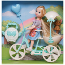 Игровой набор Junfa Кукла 13 см на бело-бирюзовом велосипеде с питомцем и игровыми предметами