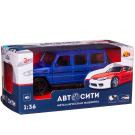 Машинка металлическая Abtoys АвтоСити 1:36 Внедорожник классический инерционный с открывающими передними дверцами синий свет звук