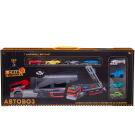 Игровой набор Abtoys Спецтехника Автовоз-трейлер с 8 машинками, со скоростным съездом с верхнего яруса