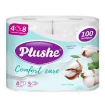 Plushe Туалетная бумага Comfort care Pure White 3 слоя 4 рулона