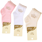 Набор носков для девочки 3 пары с люрексным рисунком "Корона" размер 14-16 белые/кремовые/светло-розовые