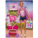 Игровой набор Кукла Defa Lucy Молодая мама в розовой кофте, ребенок, коляска и игровые предметы, 29 см