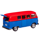 Машинка металлическая Uni-Fortune RMZ City серия 1:32 Автобус инерционный Volkswagen Samba bus Transporter, цвет матовый красный с синим, двери открываются