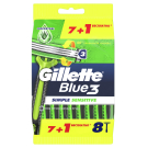 Gillette Blue3 Simple Sensitive Одноразовые станки с 3 лезвиями плавающая головка 8шт