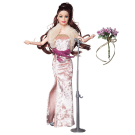 Кукла Junfa Atinil (Атинил) Виновница торжества (в длинном, бархатном платье) в наборе со стойкой с микрофоном и букетом 28см