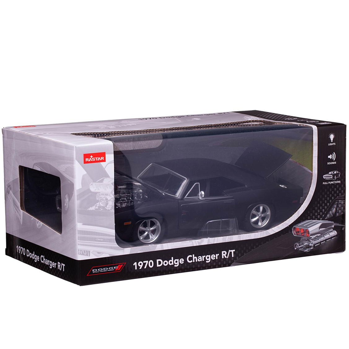 Машина р/у 1:16 Dodge Charger R/T with engine Version, 2,4G, цвет черный,  звуковые эффекты, двери и капот открываются в ручную., 33*12.9*9 | купить,  цена, отзывы