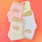Набор носков для девочки 3 пары с люрексным рисунком "Корона" размер 14-16 белые/кремовые/светло-розовые