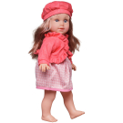 Кукла Junfa в теплой одежде: в коралловой кофте и розовом платье 45 см